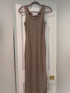 painted threads Ribbed Taupe Maxi Tank Dress